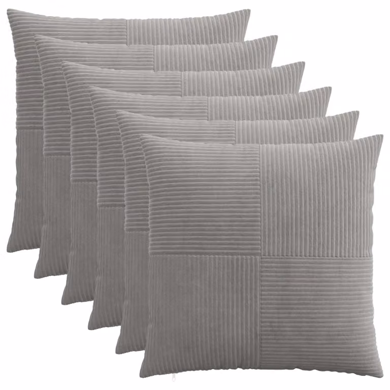 Set di 6 federe vidaXL ALMELO in velluto a coste, Grigio Chiaro, 55 x 55 cm