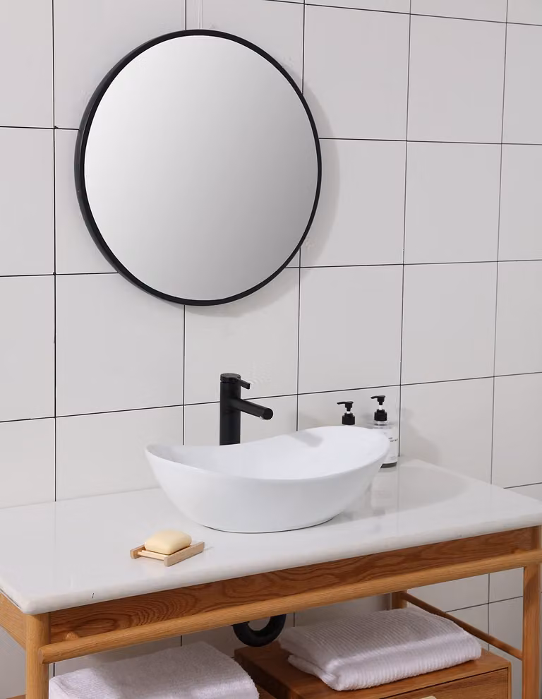 Mobile lavabo da appoggio, dimensioni 52x32x14 cm, Vetroceramica, bianco, forma ovale