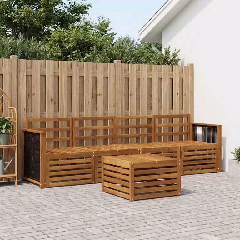 Set di divani da esterno a L vidaXL in legno di acacia massello marrone con cuscini inclusi