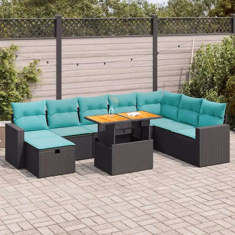 Maison Exclusive - Set da giardino 9 pezzi con cuscini in polyrattan nero