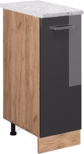 Armadio cucina dispensa alto R-Line Antracite lucido/Rovere dorato 30 cm PL Marmo Vicco