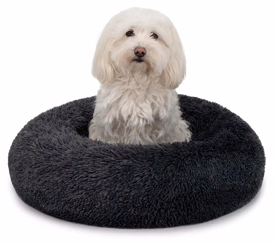 lionto Donut dog bed, divano rotondo per cani con rivestimento in peluche e borchie antiscivolo, morbido e accogliente, diametro 50 cm, grigio scuro