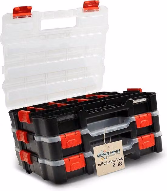 Set di valigette porta attrezzi con contenitore divisorio - Collegabili - 33 x 27 x 6 cm - Cassetti divisori