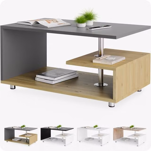 Tavolino Orlando CASARIA moderno in legno e metallo grigio e marrone L/P/H: 95 x 55 x 50 cm