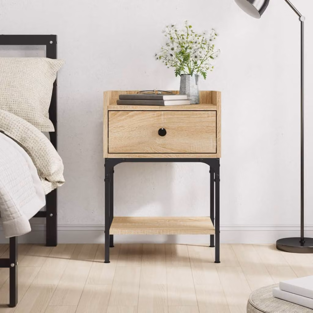 Comodino moderno vidaXL in legno multistrato color rovere, L 40,5 cm x P 31 cm x H 60 cm