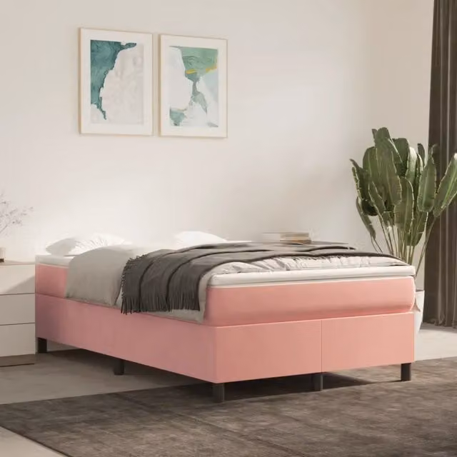 Struttura Letto a Rete a Molle-Giroletto Rosa 120x200 cm in Velluto 338099