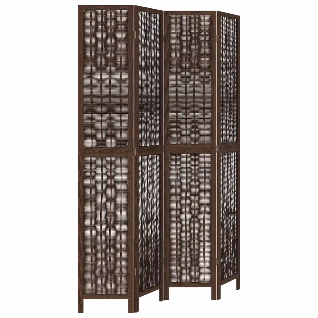 Divisorio Ambienti Moderno vidaXL in Legno di Paulownia Massello Marrone Scuro con 4 Pannelli – 2