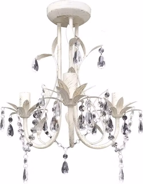 Lampadario con Pendenti in Cristallo 4 pz Bianco Elegante CFW2312165
