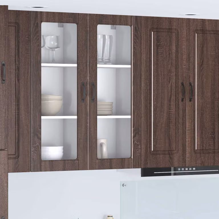 Mobile da parete PORTO vidaXL in legno e vetro, Rovere Marrone, L: 40 cm, P: 31 cm, H: 100 cm