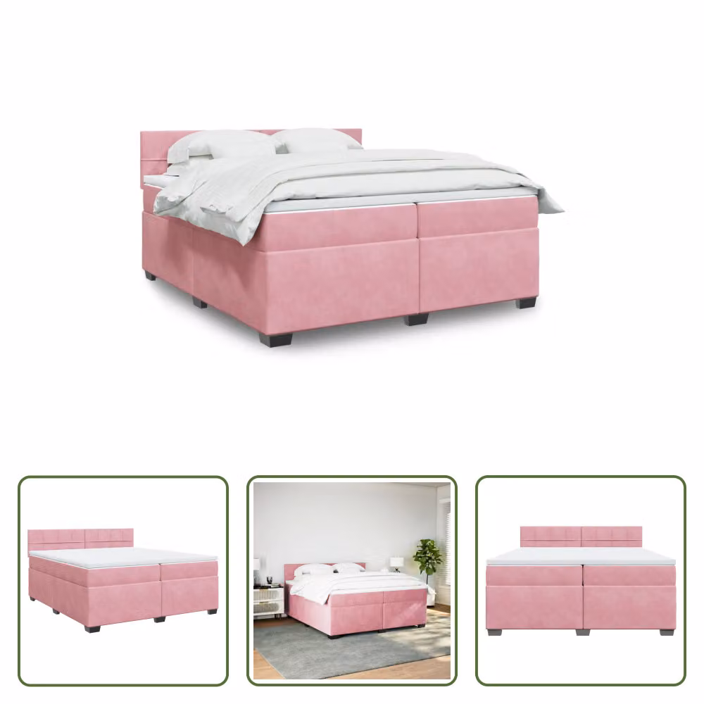 The Living Store Letto a molle con materasso Rosa 200x200 cm Velluto