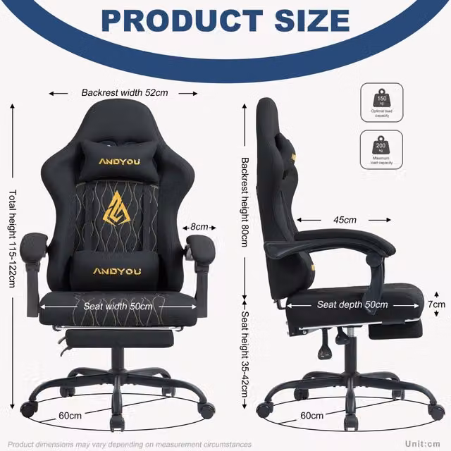 Sedia da Gaming Ergonomica ANDYOU in Ecopelle PU con Poggiapiedi e Riposagola, Poltrona per Ufficio e Casa, Nero