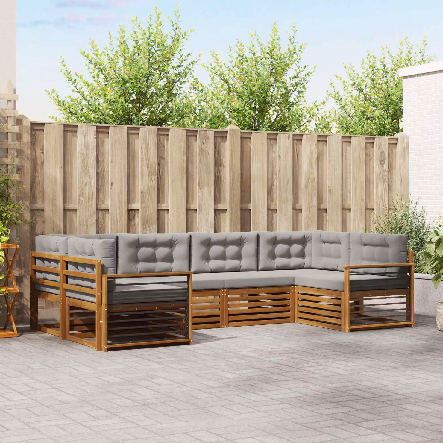 Set di divani da esterno vidaXL 6 pz in legno di acacia con cuscini grigi per giardino e terrazza