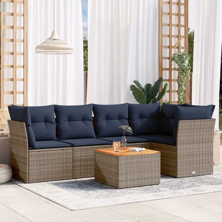 Maison Exclusive - Set da giardino 6 pezzi con cuscini Grigio Poly Rattan