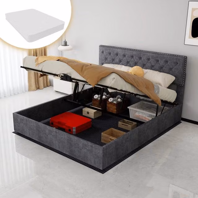 Letto imbottito contenitore ¨C Minimal ¨C grigio 160x200cm idraulico con materasso