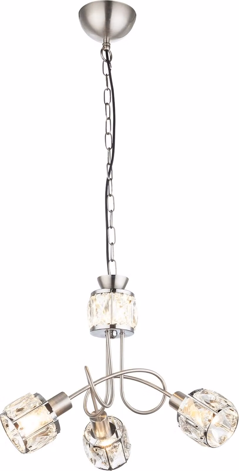 Globo Lighting lampada a sospensione in metallo nichel opaco, metallo, cristalli di vetro trasparente, cavo PVC nero, 1 spot con LED incluso, ø: 380mm, H: 1300mm, escl. 3x E14 40W 230V, incl. LED 5W 230V, 367lm sorgente, 305lm uscita, 3000K