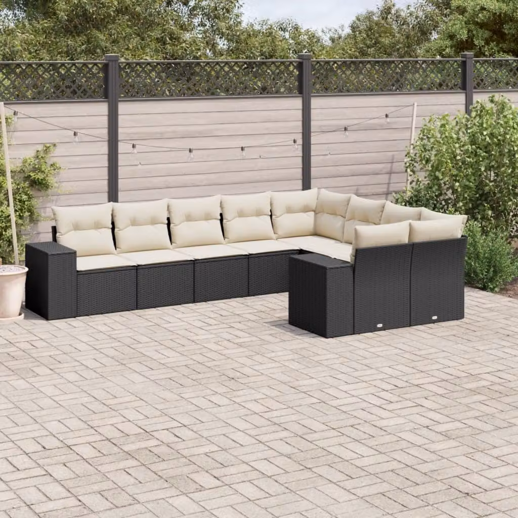 Maison Exclusive - Set Divani da Giardino 9 pz con Cuscini Nero in Polyrattan