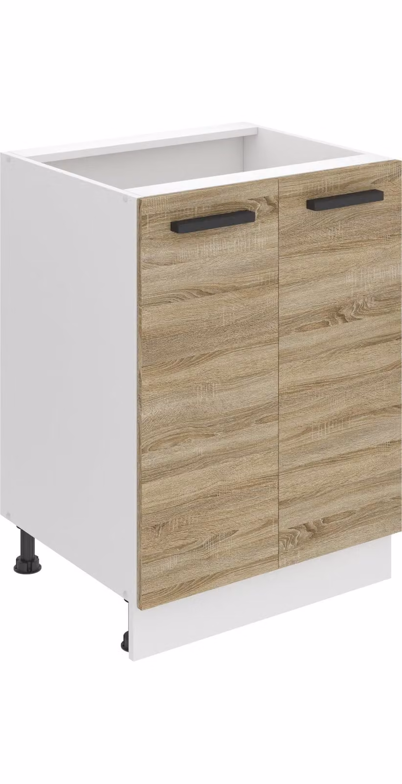 Base da cucina Belini, base da cucina larga 60 cm. SD2 Base per cucina senza piano di lavoro. Mobile da cucina a 2 ante, rovere Sonoma