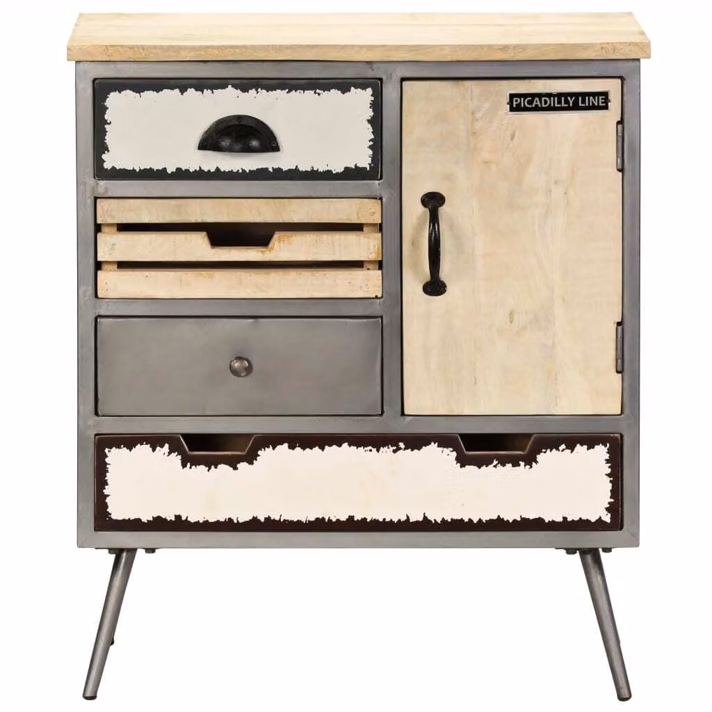 vidaXL Credenza in legno massiccio di mango e acciaio 65x33x76 cm