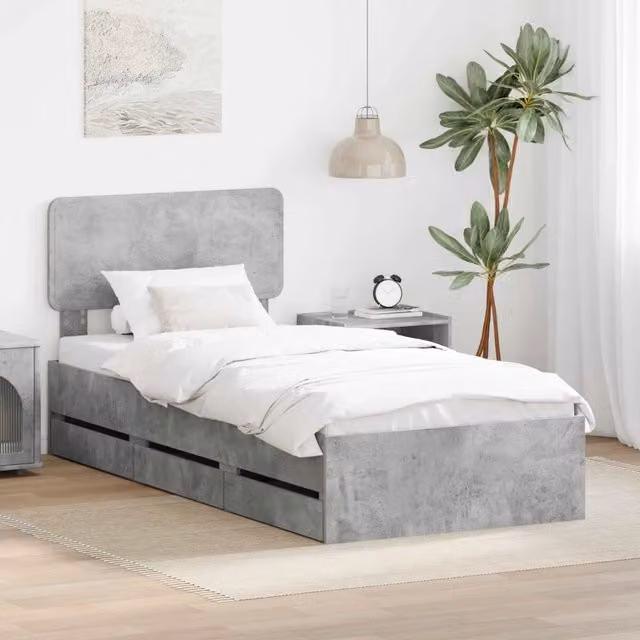 Letto moderno vidaXL con cassetto in legno ingegnerizzato Grigio, L/P/H: 90 x 200 x 206 cm