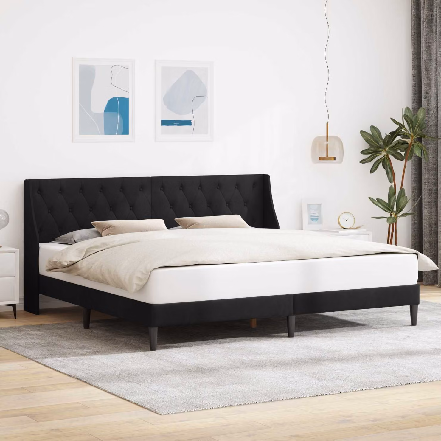 Struttura del letto con testiera vidaXL in velluto nero L: 180 cm, P: 200 cm, H: 102 cm