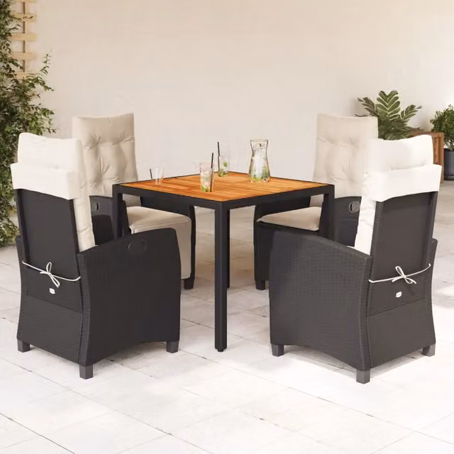 Set da Pranzo da Giardino 5 pz Nero con Cuscini in Polyrattan 3212655