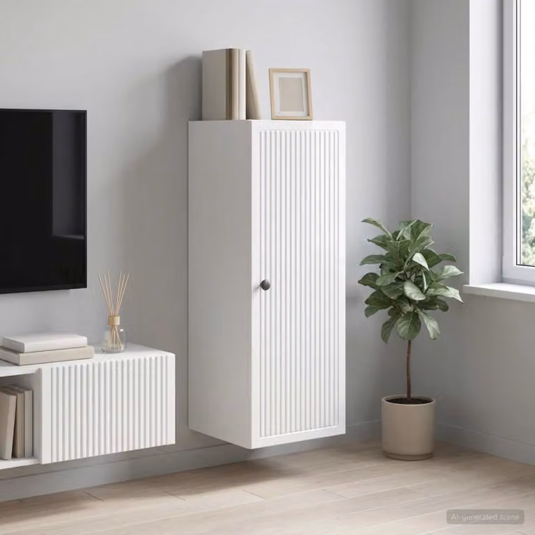 Mobiletto a muro vidaXL Bianco Lucido con ripiani interni e ante a battente L: 33 cm, P: 34,5 cm, H: 90 cm