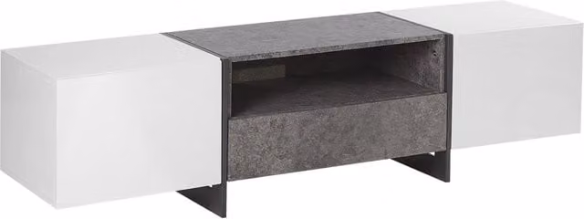 Mobile TV Beliani in stile industriale con effetto cemento grigio e contenitori bianchi, L: 162 cm, P: 39 cm, H: 43 cm