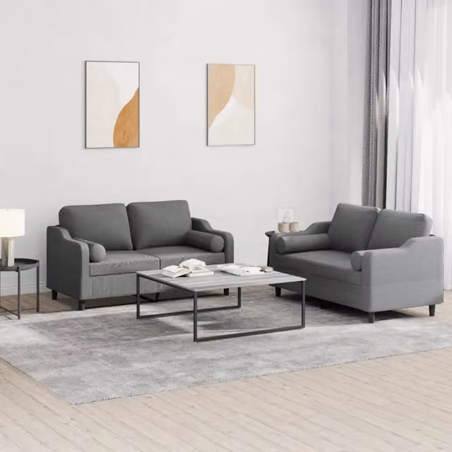 Set di 2 divani moderni vidaXL in tessuto grigio con cuscini per soggiorno – 1