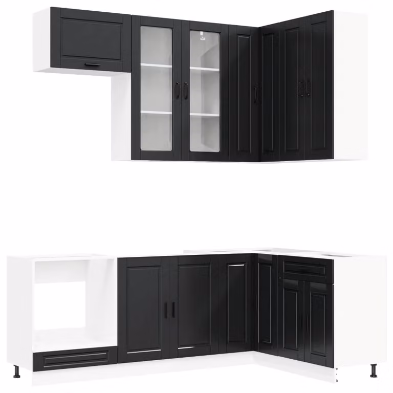 Set di mobili da cucina PORTO, 8 pezzi, colore nero, realizzato in materiale composito di legno