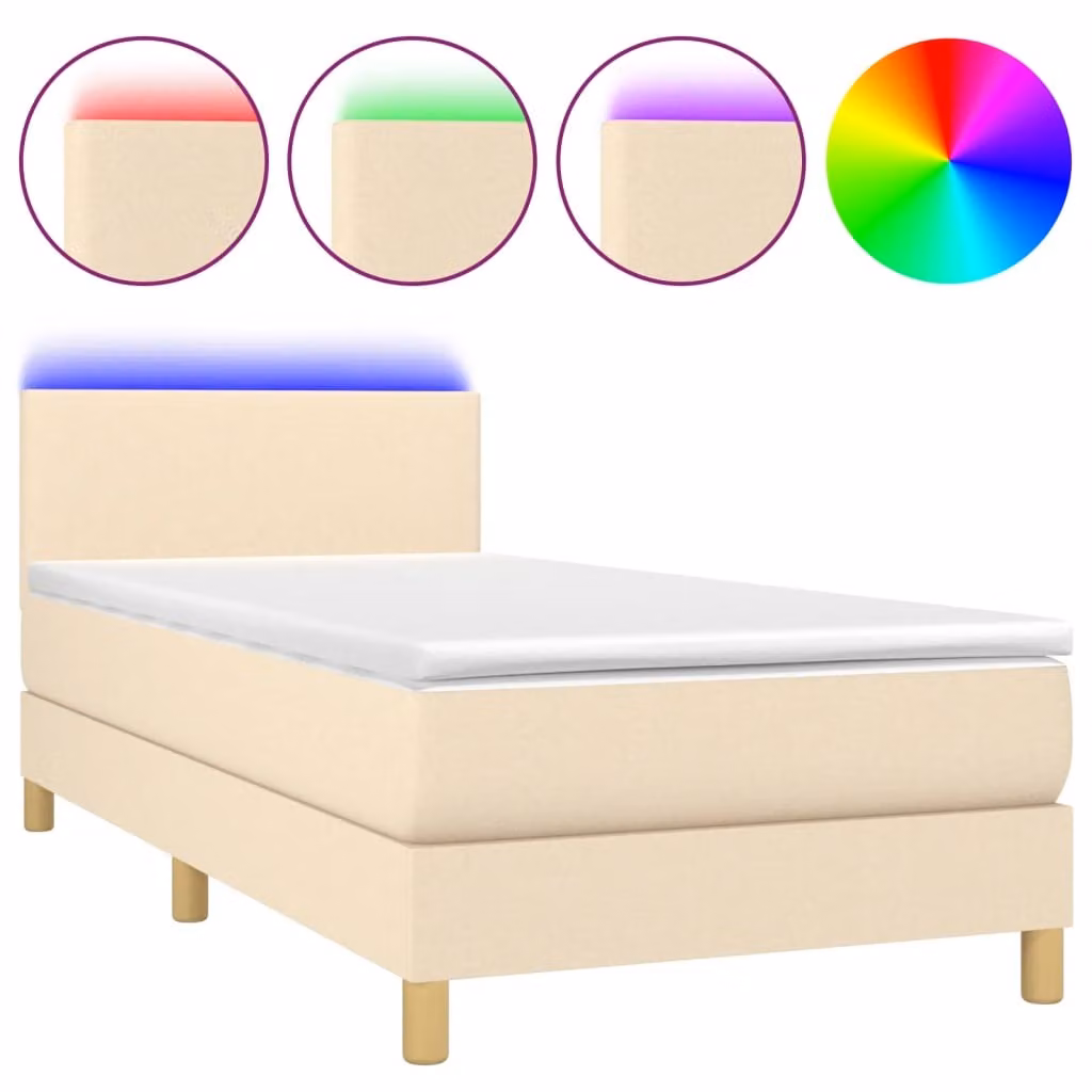 Letto a Molle con Materasso e LED Crema 90x190 cm in Tessuto