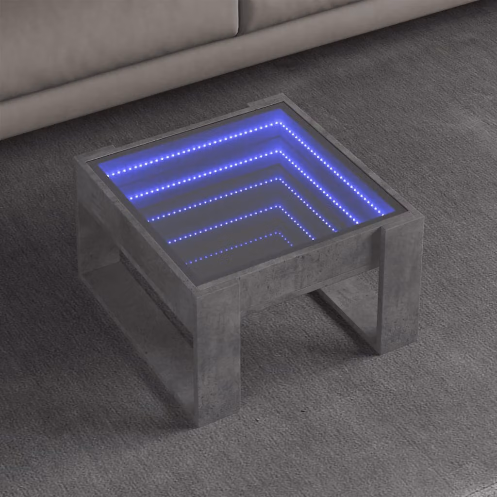 vidaXL Tavolino da salotto moderno con LED Infinity in grigio cemento L/P/H: 50 x 53 x 30 cm