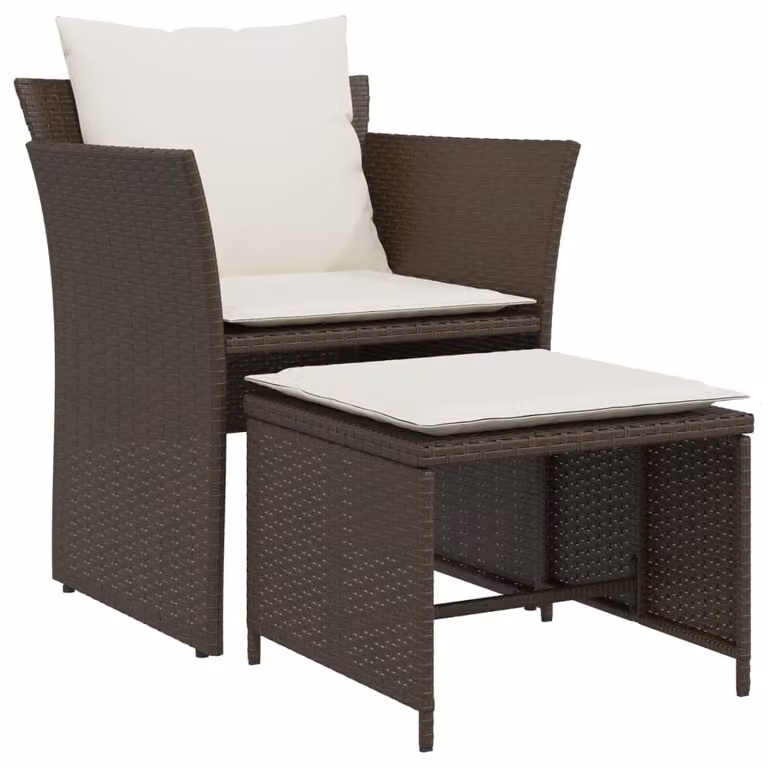 Sedia da Giardino con Poggiapiedi in Polyrattan Marrone
