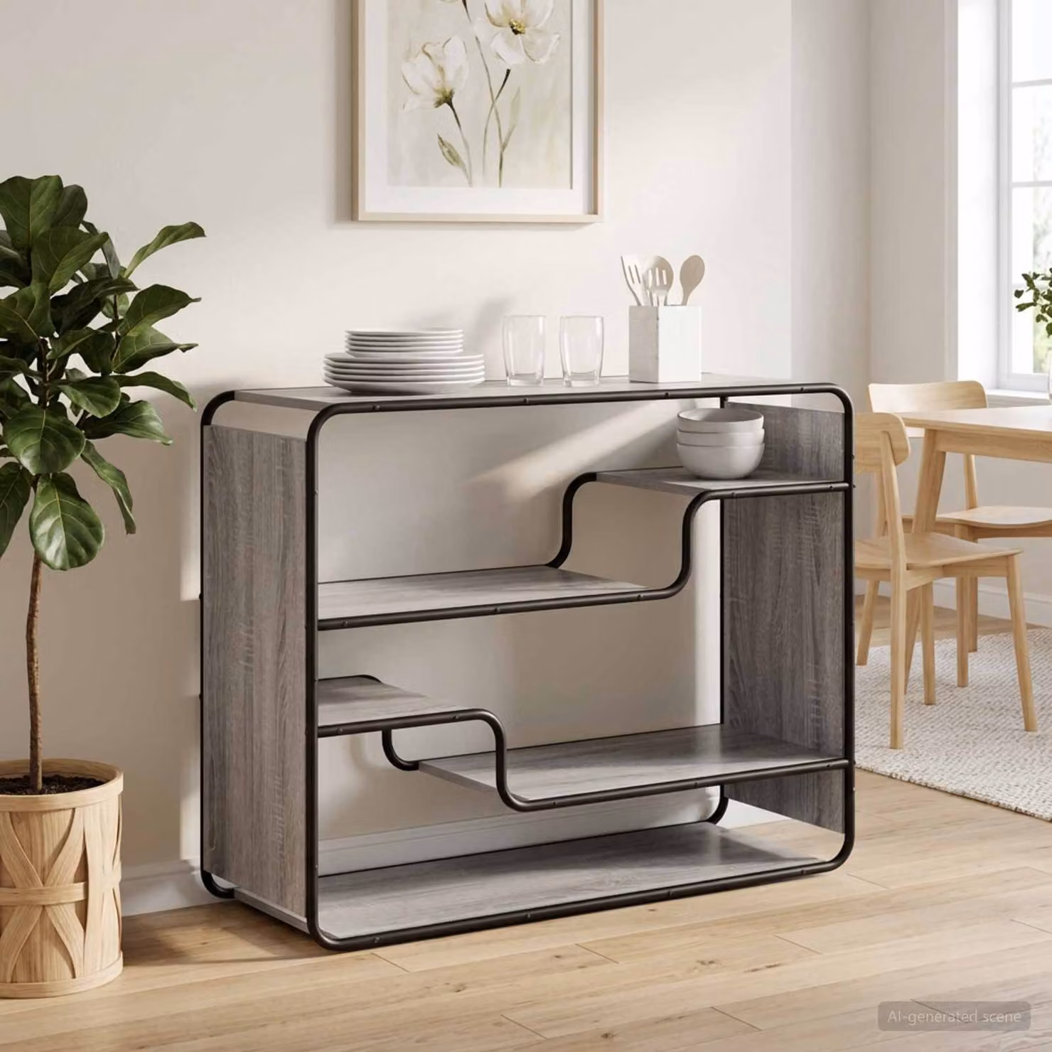 Credenza vidaXL in stile industrial color grigio con finitura opaca in legno ingegnerizzato e metallo L: 98 cm, P: 37,5 cm, H: 75,5 cm