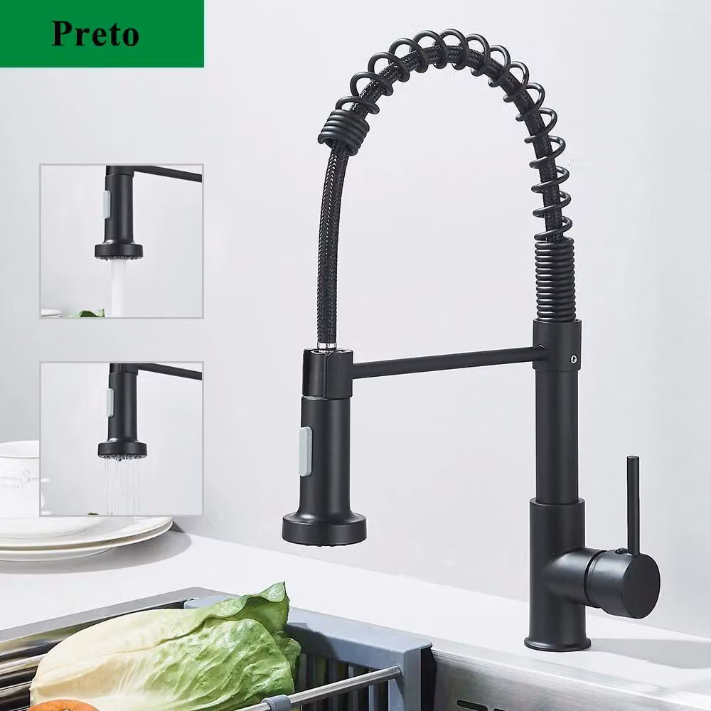Rubinetto da cucina - Rubinetto da cucina estraibile - 1 bocca - Bocca orientabile a 360° - Monocomando, montaggio monoforo - Acqua calda/fredda - Cartuccia in Vetroceramica - Nero