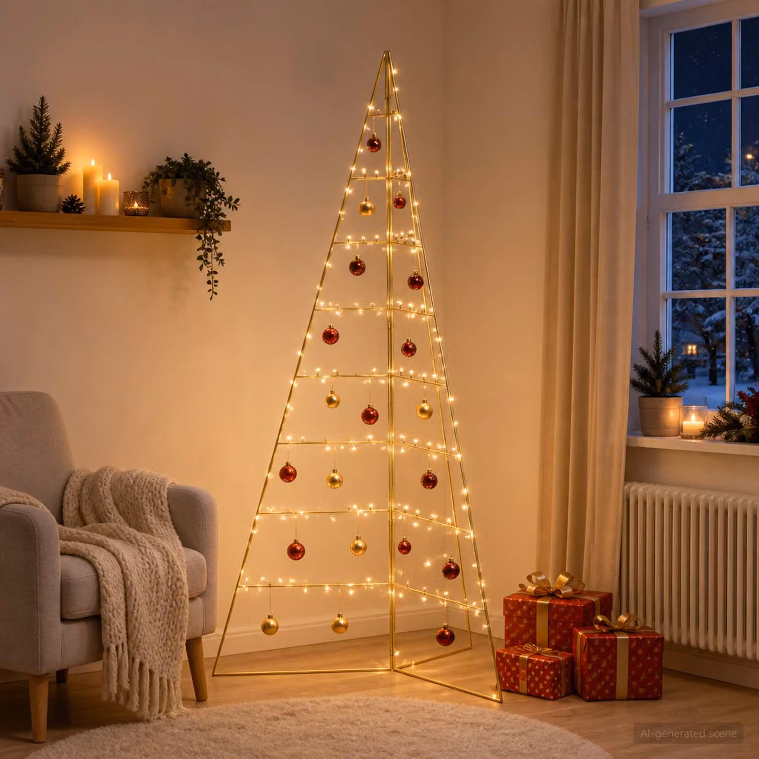 Albero di Natale in metallo vidaXL KUOPIO, colore oro, Altezza: 180 cm