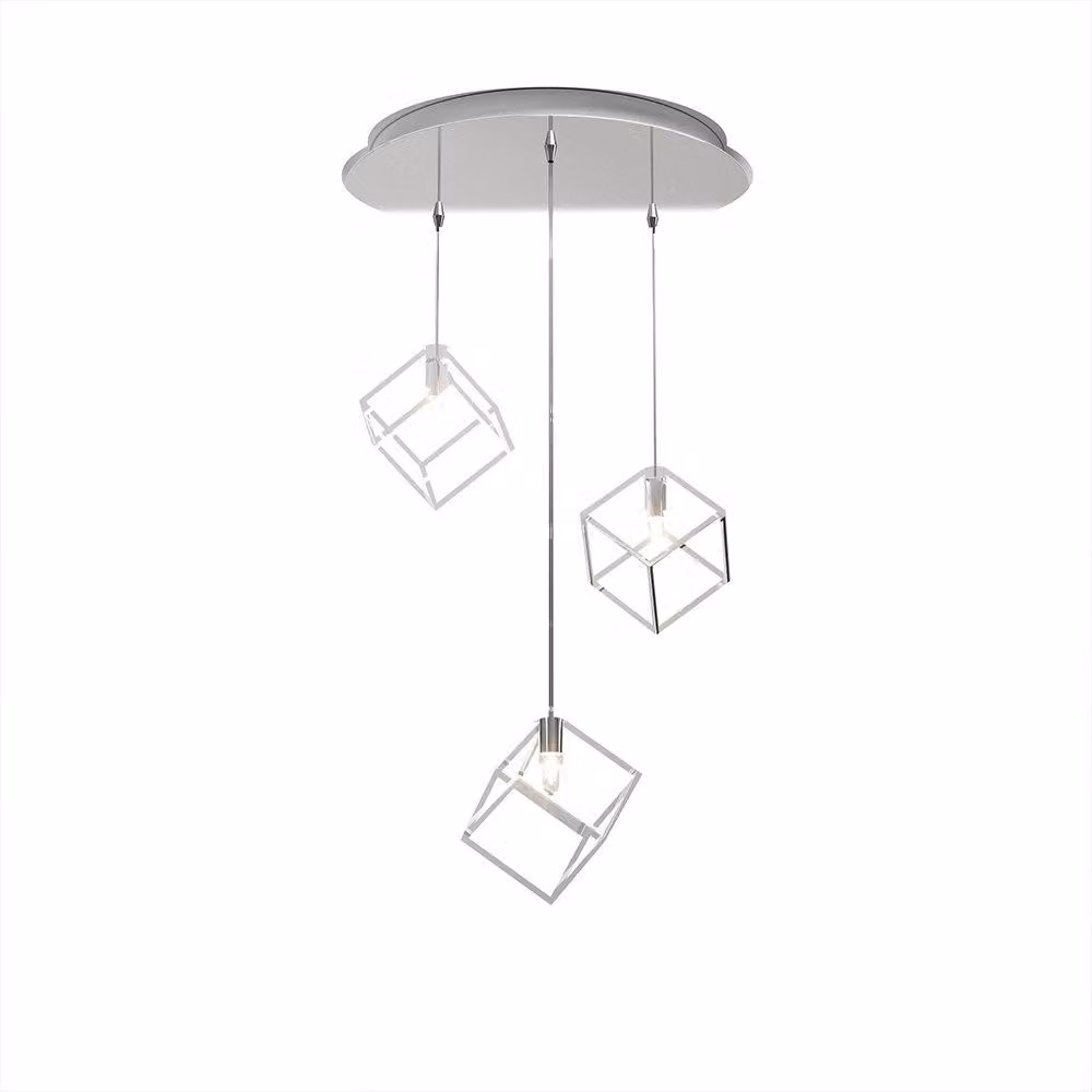 Sospensione Moderna Frame Metallo Cromo 3 Luci G9