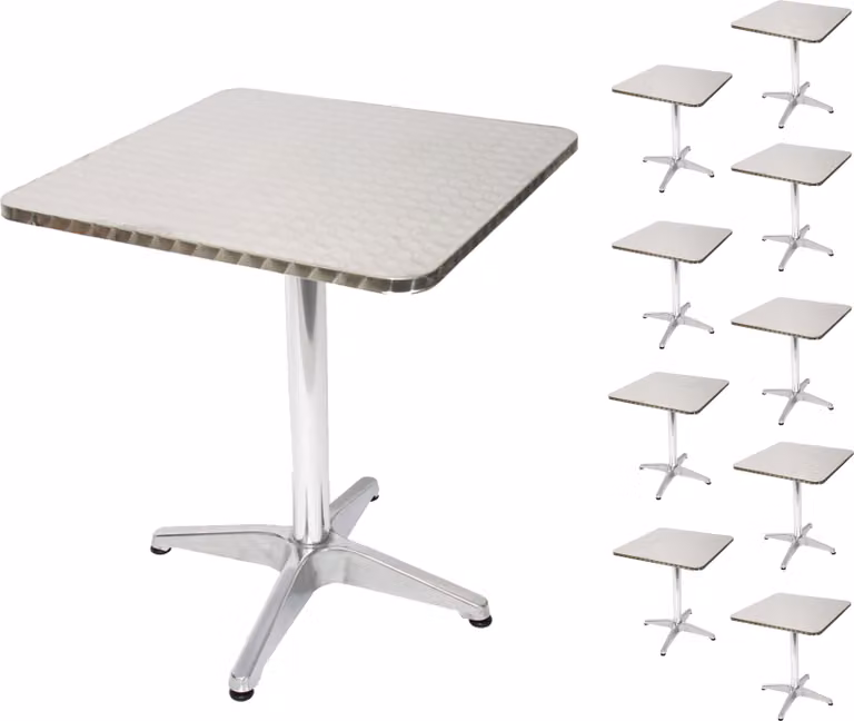 set di 10 tavoli da bistrot in alluminio M28, set di tavoli da giardino, rettangolari 60 cm