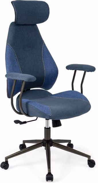 Sedia ufficio ergonomica scrivania tessuto lino poggiatesta 2D schienale oscillante, Sedia ruote poltrona lavoro regolabile girevole Blu