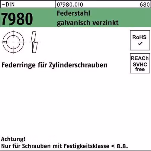 Rondelle elastiche Reyher DIN 7980 SpringSt. 22 galv. vz 079800100220000 (100 pezzi)