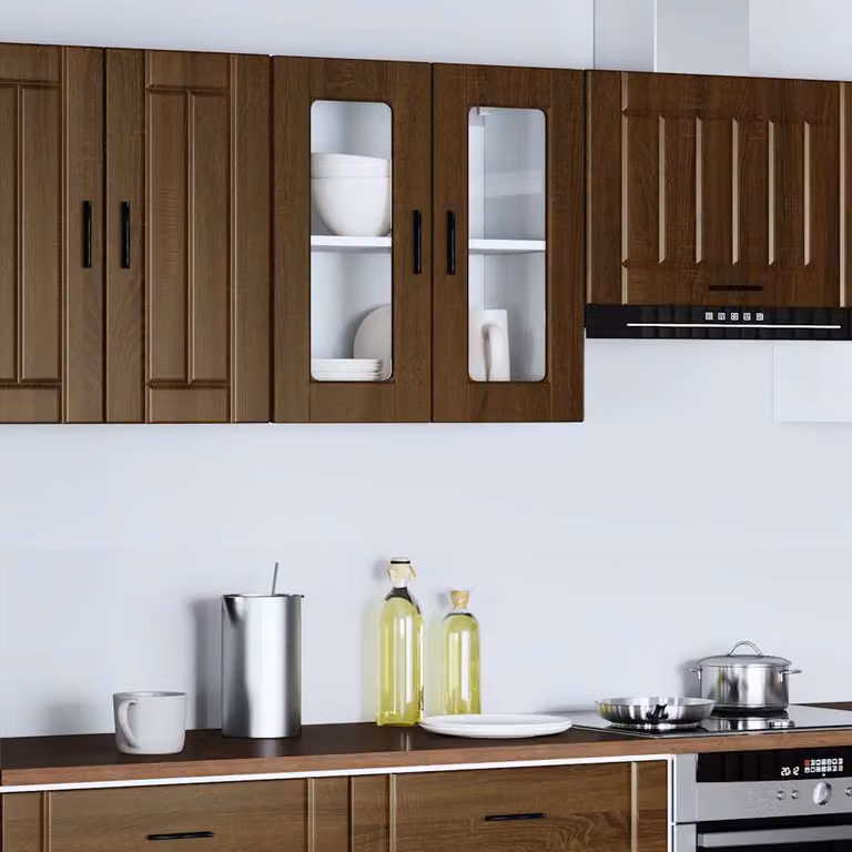 Pensile da cucina moderno vidaXL con ante in vetro e finitura marrone in legno e MDF, L: 60 cm, H: 60 cm, P: 31 cm