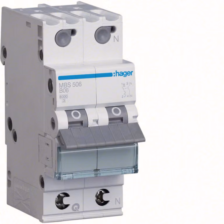 Interruttore LS Hager 1P+N 6kA B-6A Quick Connect Hager MBS506, 1 pz.
