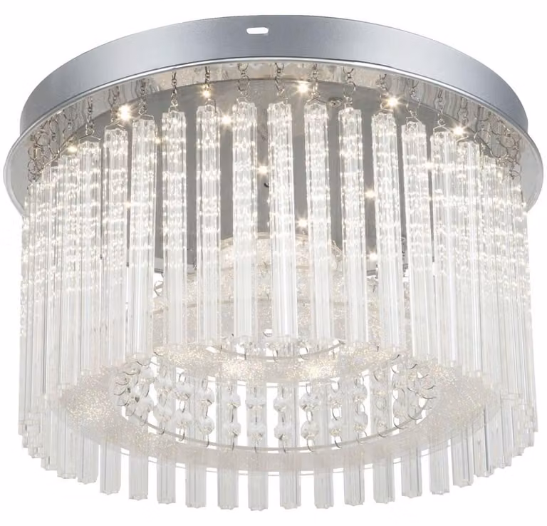 Plafoniera LED, aste in vetro, cromo, diametro 37 cm