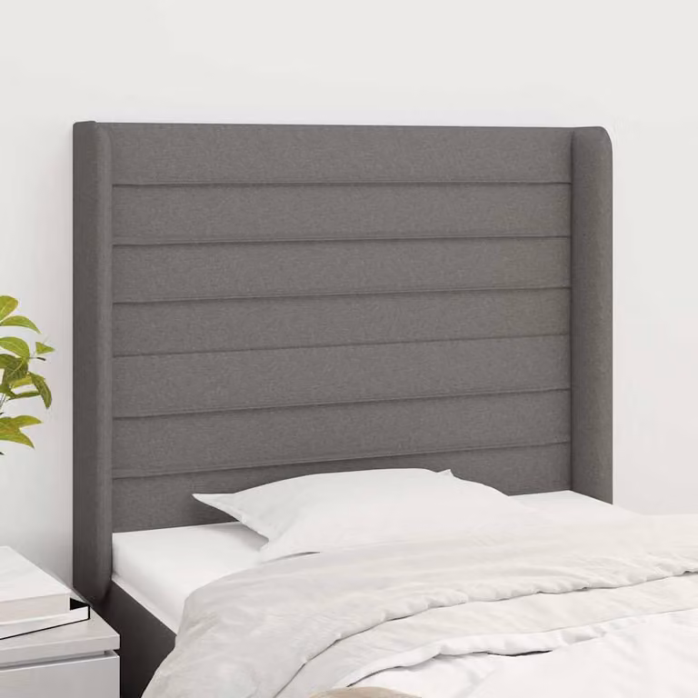 Testiera ad orecchio vidaXL in tessuto grigio con struttura in legno e pannello imbottito L: 83 cm, P: 16 cm, H: 118-128 cm