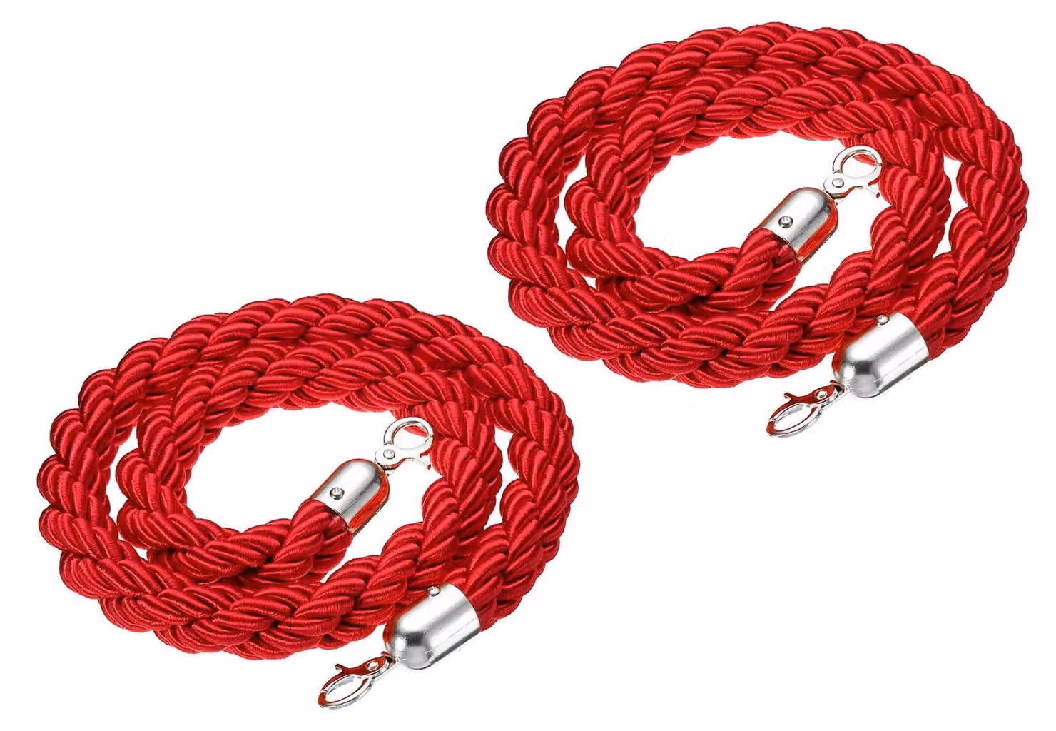 Set di 2 cordini di sicurezza, lunghezza 1,2 metri, colore rosso, con ganci a scatto argentati, per sistemi di gestione del flusso di persone