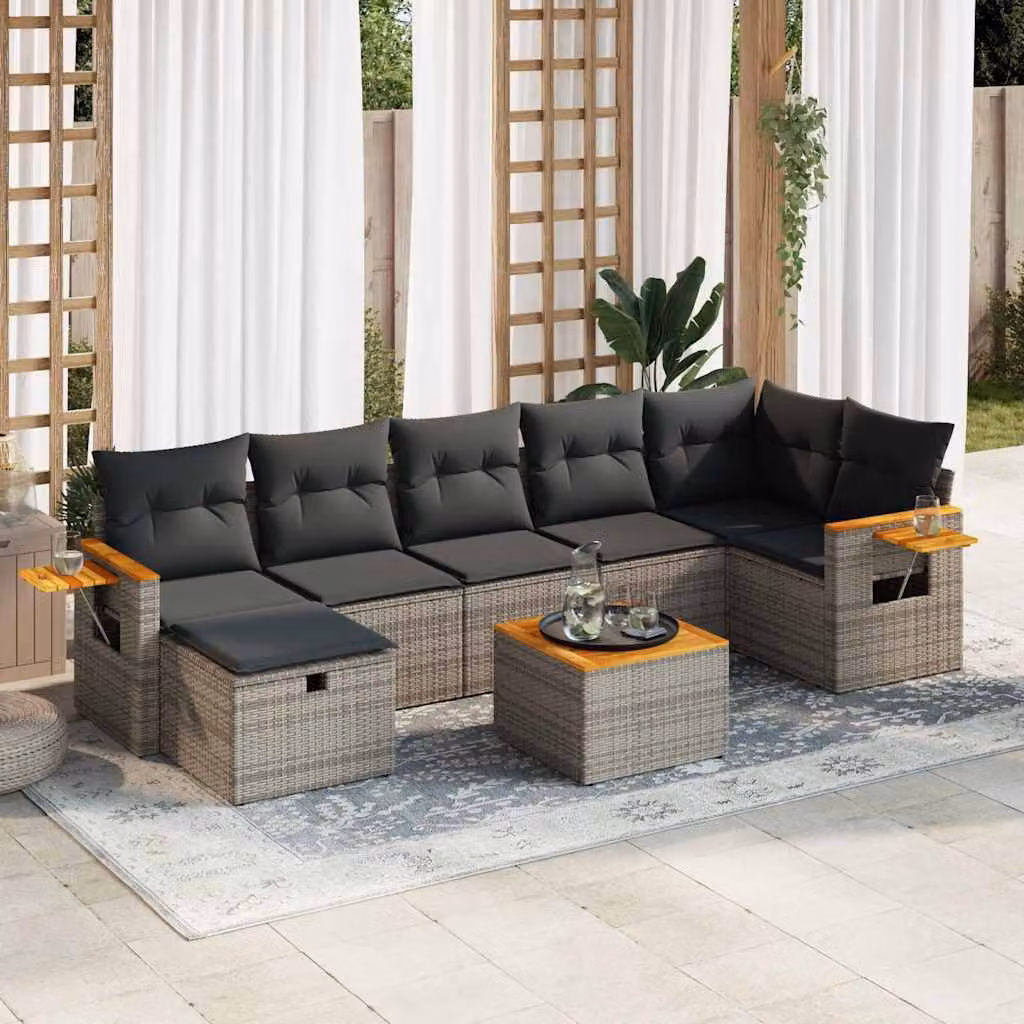 Maison Exclusive - Set da giardino 8 pezzi con cuscini grigio in polyrattan