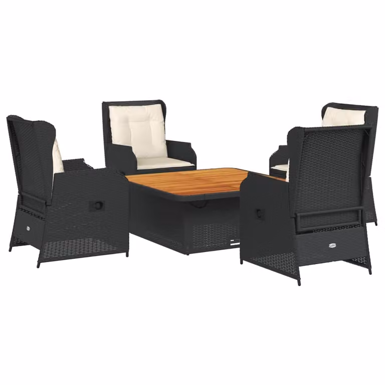 set di 5 pezzi da giardino con cuscini in rattan polivalente nero
