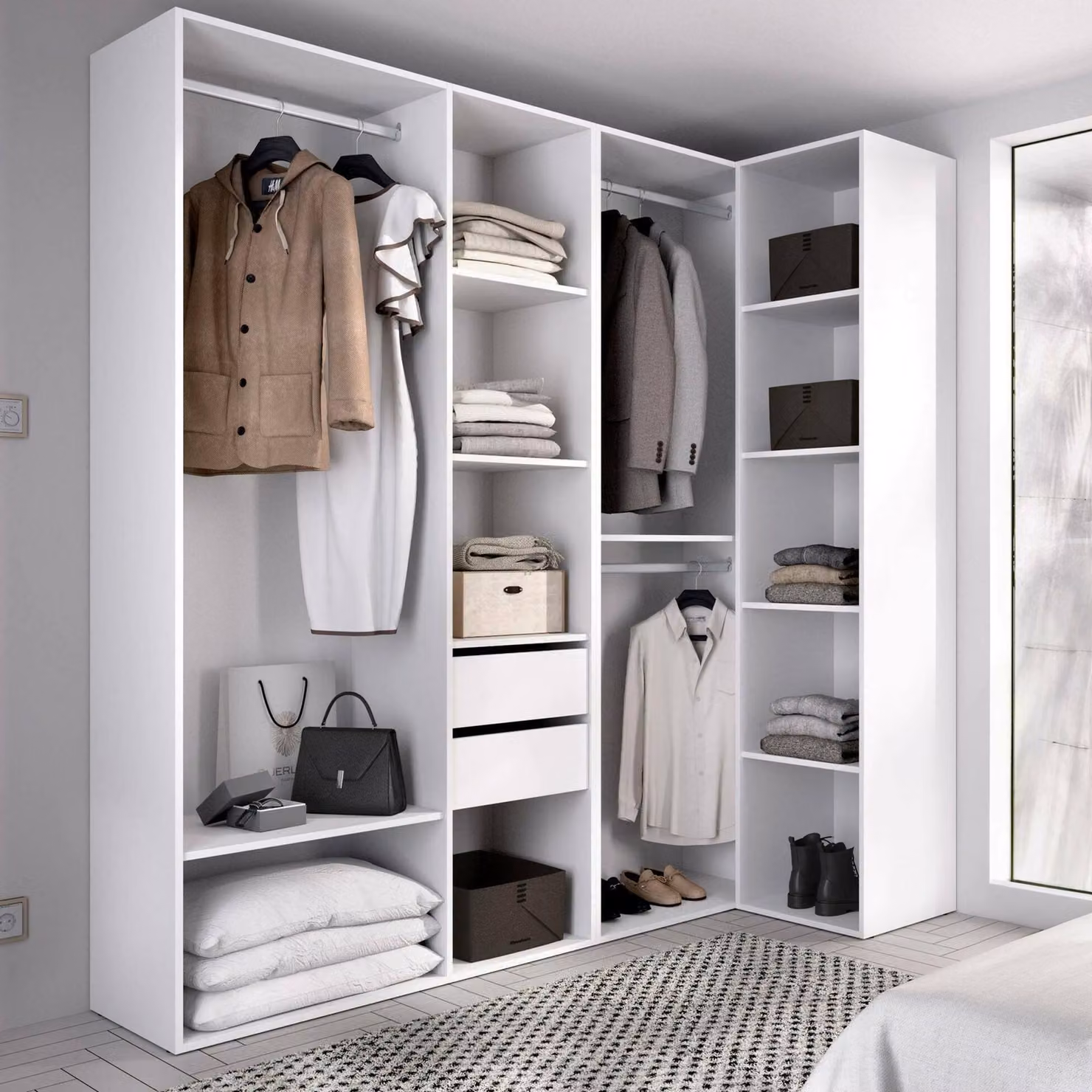 Dmora Guardaroba Grande Onyok 84.5x205h cm Bianco, Appendiabiti 13 Vani
