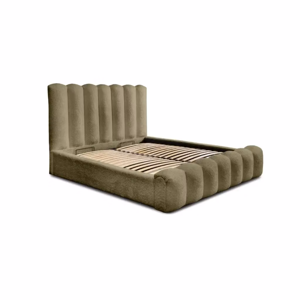 Letto contenitore BADJA Meublorama in tessuto bouclé verde, L/P: 160 x 200 cm, con rete sollevabile – 2