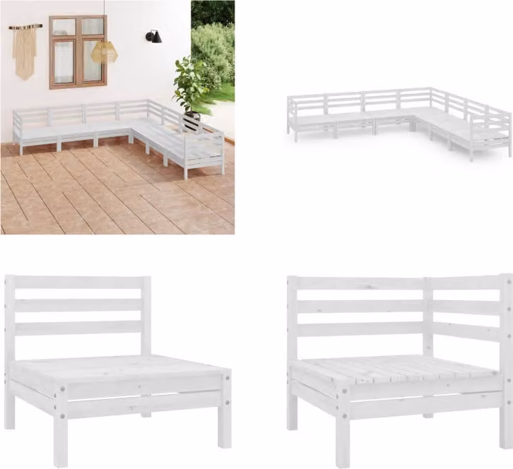 vidaXL 7 pezzi set salotto da giardino in legno massiccio di pino bianco - set salotto da giardino - set salotto da esterno - divano in legno - divano da giardino in legno