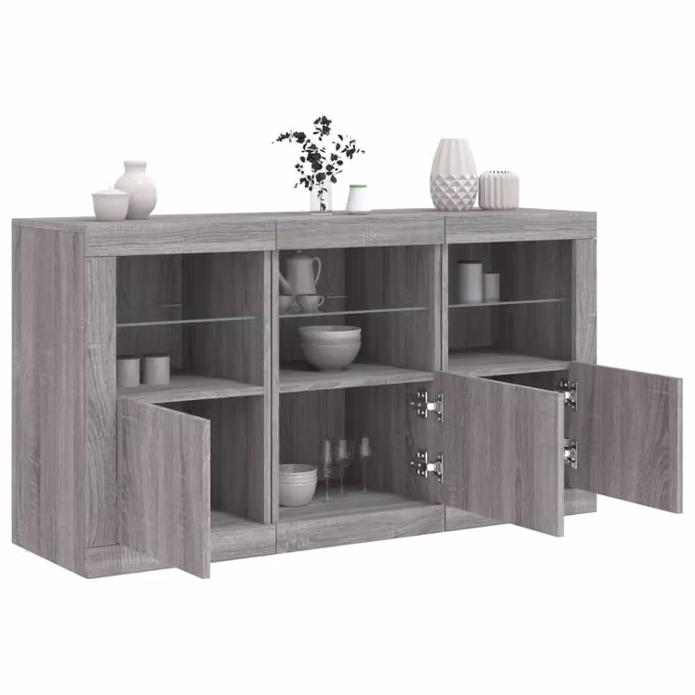 Credenza moderna vidaXL con luci LED Grigio Sonoma L: 123 cm, P: 37 cm, H: 67 cm
